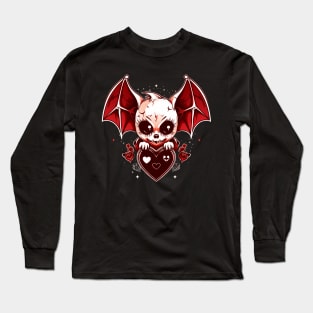 Kawaii Bat Demon with black heart Long Sleeve T-Shirt
